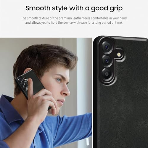 Image of amazon basics Back Cover for Samsung Galaxy A56 5G | Ultra Slim Soft Rubberised Case | Oil Feel Soft Leather Back | Camera Protection - Black