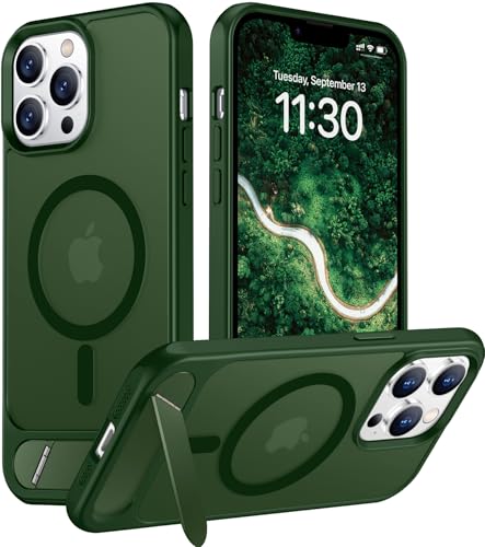 Image of Magnetic Compatible with iPhone 13 Pro Max Case, [Built-in Invisible Kickstand][Compatible with MagSafe] [Military Grade Shockproof] Slim Translucent Matte Phone Case for iPhone 13 Pro Max 6.7 inch