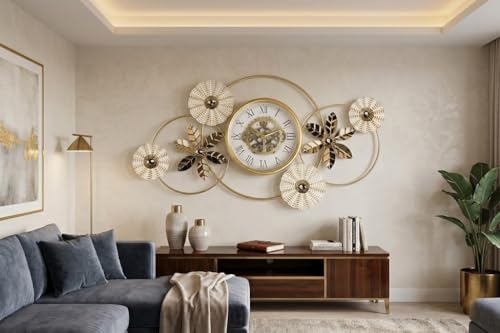 Image of Mokshith Large Wall Clock Creative Metal Flower Leaf Design Silent Non Ticking Decoration Clocks for Living Room Bedroom Home (MO-26)