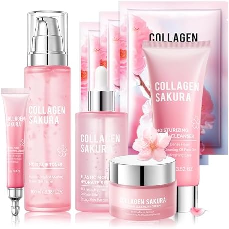 Skin Care Set-Travel Skincare Kit-Collagen Sakura Set with Mask,E...