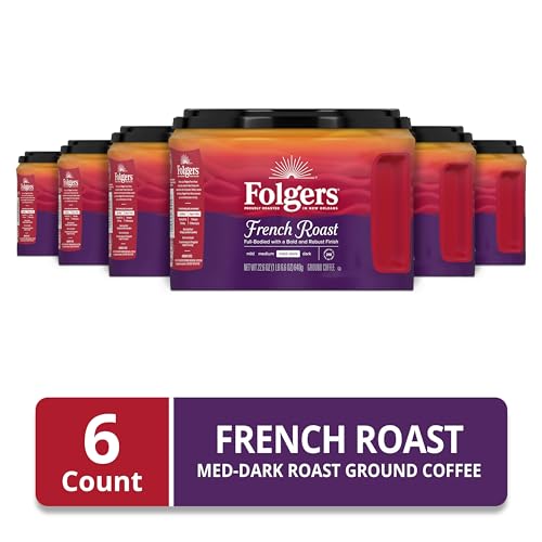 Image of Folgers French Roast Ground Coffee, Medium-Dark, 6 (22.6 Oz.) Canisters