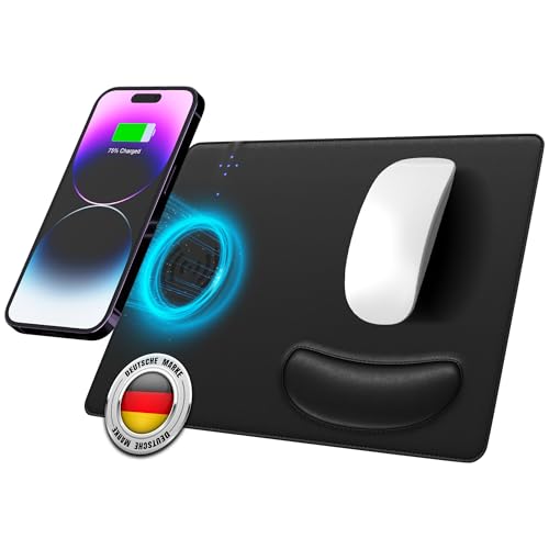 Prio® Alfombrilla de ratón con función de carga | Alfombrilla de ratón inalámbrica con carga inalámbrica de 15 W – Alfombrilla de escritorio con función de carga para iPhone 8 – 16 y Samsung –