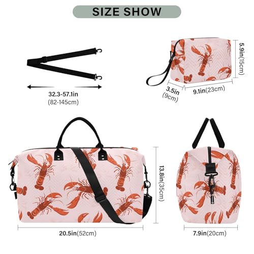 Bows Lobster Large Travel Duffle Bag Weekender Overnight Bags Gym Yoga Bag for Women Men with Toiletry Bag3