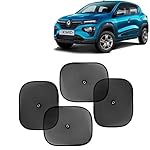 KINGSWAY Car Window Curtain Sticky Sun Shades Compatible with Renault Kwid, (Year 2019 Onwards), Universal Fit Sunshades for Side Window, Rear Window, Black Color, 4 Pieces