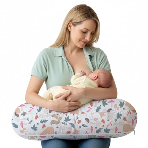 Image of Little Grape Land Nursing Pillow for Breastfeeding, Ergonomic Feeding Pillow with Removable Cover, Baby Feeding Pillow with Hidden Zipper Guard and Supportive Breathable Filling, Forest, Upgraded