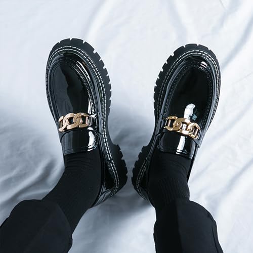 Image of Men's Patent Platform Leather Classic Oxford Shoes Round Toe Lug Sole Non-Slip Lace-Up Business Leather Shoes Fashionable Work Formal Oxfords