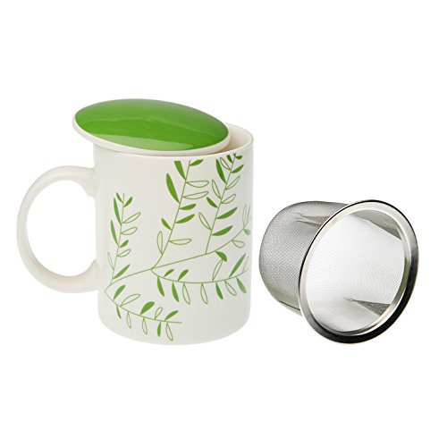 Versa 212300 Taza Infusión Porcelana y Acero Inoxidable Verde (Oliva) 8 x 8 x 10 cm