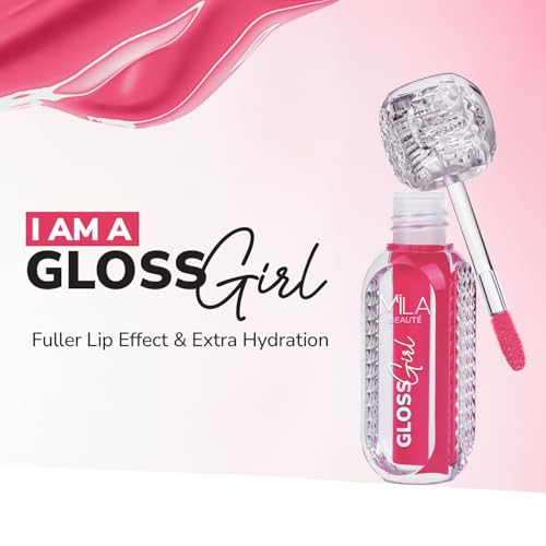 Image of MILA BEAUTE Gloss Girl Lip Gloss|Enriched With Mango Seed Butter & Hyaluronic Acid|Light Weight & Non-Sticky Formula|Gives Fuller-Lip Effect & Extra Hydration|High Shine Finish-(Gloss Girl, 2.8 Ml)