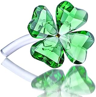 Crystal Flower Dreams Four-Leaf Clover Figurine Collectibles Green Crystal Glass Statue Ornament Lucky Gift for Car Table Shelf Decorations