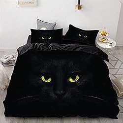 Funda Nordica Gato Preto Mateju Juego de Ropa de Cama 3D, Juego de Ropa de Cama Microfibra Funda Edredón Incluye Funda Nórdica y Funda de Almohada King Size y Impresión Animal (2pcs-150x200cm,Gato Negro)
