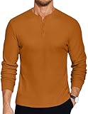 COOFANDY Men's Henley Shirts Long Sleeve Basic Pullover Shirt Lightweight Button T-Shirts Caramel Brown