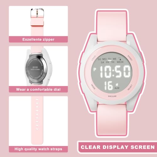 Ayybboo 30M Water Resistant Digital Sports Watch with EL Backlight Pink by Ayybboo - Used condition - Image 5