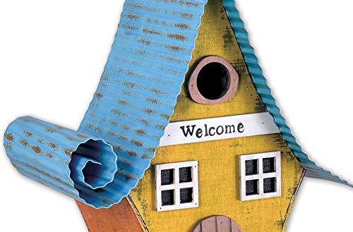 Sunset Vista Designs 93332 Country Gardens Getaway Fairytale Decorative Birdhouse, Blue & Yellow #TOP1
