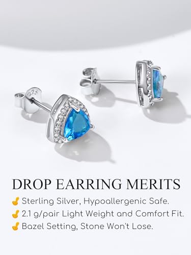 Bestyle CZ Trilion Diamond Stud Earrings 5mm December Blue Topaz Birthstone Solitaire Earrings, 925 Sterling Silver Earrings Jewelry Gift for Wedding Anniversary Birthday - Thumbnail 7