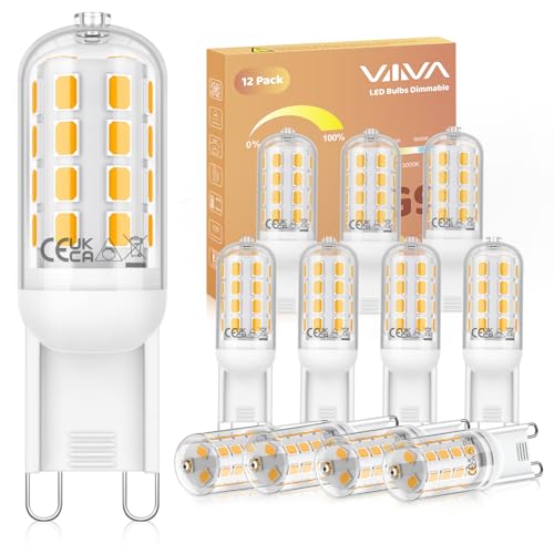 G9 LED Light Bulbs Dimmable 5W, Warm White 3000K, 500LM, Equivalent to 45W G9 Halogen Bulb, Energy Saving Bulb, CRI>80, 360° Beam Angle, No Flicker, for Home Lighting, Crystal Chandelier, 12Pcs