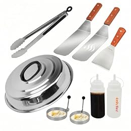 Onlyfire Griddle Accessories Kit, 9PCS Flat Top Grill Accessories Set for Blackstone and Camp Chef, 12" Melting Dome,Grill BBQ Spatulas,Chopper/Scraper, Tongs,Great for Cooking Indoor or Outdoor