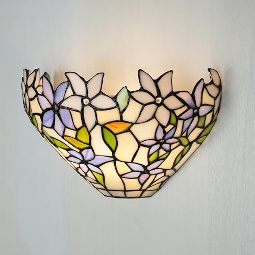 Image of Purple Flower Tiffany Style Wall Sconce, Classy Stained Glass Wall Light, Decorative 12 Inches Wall Light Fixtures for Hallway Stairway Bedroom (A)