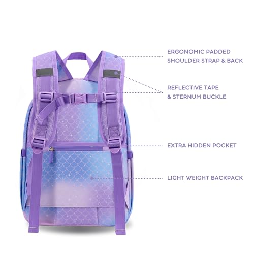 J World Zenpack Jr. Elementary School Backpack with Laptop Compartment. Travel Backpack for Kids Adults with Luggage Sleeve. Cute Bookbag for Girls Boys, Purple Mermaid by J World New York - Used condition - Image 5