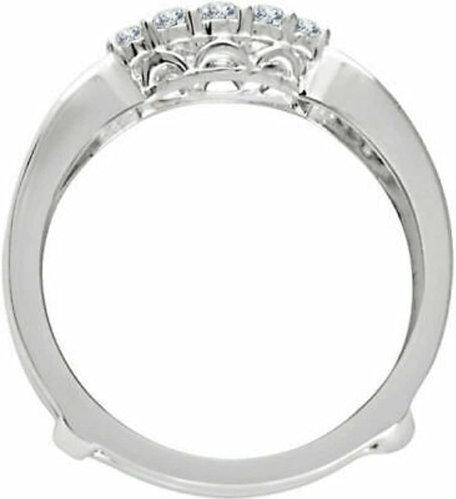 Created Round Cut White Diamond in 925 Sterling Silver 14K White Gold Over Diamond Ring Guard Wrap Enhancer Wedding Ring for Women's