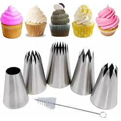 MDLJG Extra Large Piping Tips, Seamless Stainless Steel Icing Piping Nozzle Tip Set, DIY Icing Nozzle Tool for Birthday Cake & Cupcakes, with a Cleaning Brush (1A 356 347 348 1E)