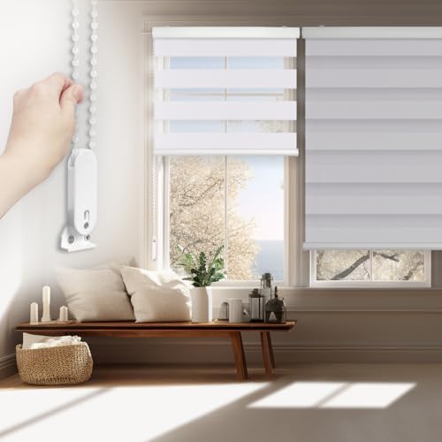 FOIRESOFT Blackout Zebra Roller Blinds [Bonita, Silver White, W 33 x H 64inch] Dual Layer Privacy Shade, Room Darkening, Select 1x1 for Custom