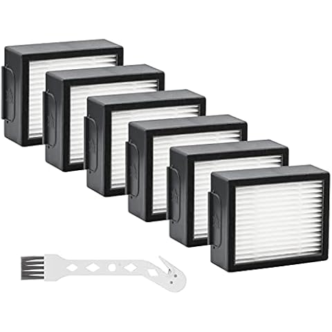 Filters Replacement for i-Robot Roomba E I & J Series i7 i7+/plus i3 i3+ i4 i6 i6+ i8 i8+ E5 E6 E7 Robot Vacuum Cleaner, 6 Pack Roomba Filter Replacements + 1 Cleaning Brush Cover