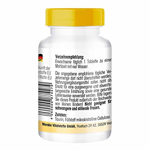 Taurin 500mg von Warnke Vitalstoffe, 60 Tabletten, hochdosiert