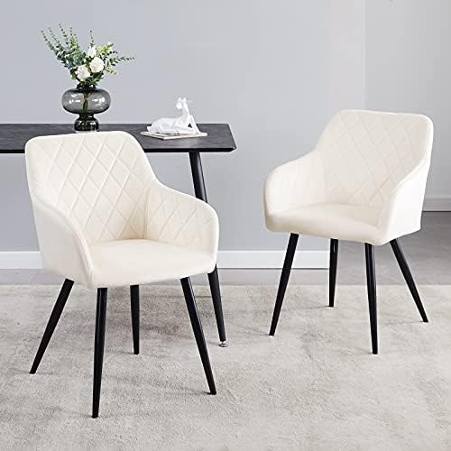 LEMROE Velvet Dining Chairs Set of 2 with Armrest and Back Support Upholstered Leisure Armchair kitchen Chairs with Metal Legs Counter Lounge Chair for Bedroom Living Room