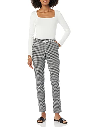 Amazon Essentials Women's Bi-Stretch Full Length Straight Leg Pant, White/Black, Gingham, 8 #TOP25