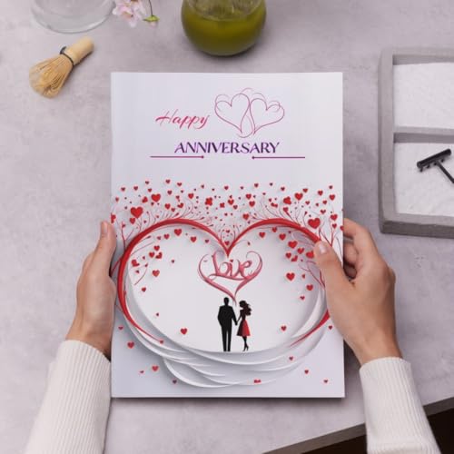 Image of AanyaCentric Anniversary Printed Greeting Card with Red Envelope 8.3x11.7 inch Special Romantic Gift for Husband Wife Marriage Celebration Couple Greeting