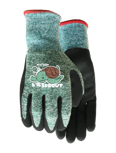 Watson Gloves, #6170 - L’il Sprout, Sustainable Garden Gloves for Kids - Eco-Friendly, Made of Recycled Products, Sure-Grip, Ergonomically Formed, Snug-Fitting (1 Pair, One Size/Extra Extra Small)