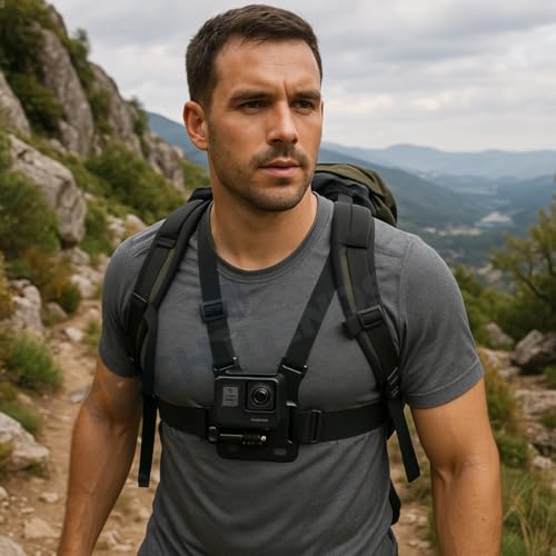 Image of Mobile Phone Chest Strap Mount - Chest Harness Holder for VLOG /POV Compatible with All Cell Phones and Hero 13 /12 /11, Osmo Action, Insta360 and Other Action Camera