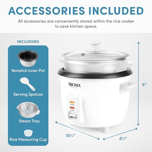 Aroma 6-Cup Rice Cooker And Food Steamer, White - Thumbnail 4