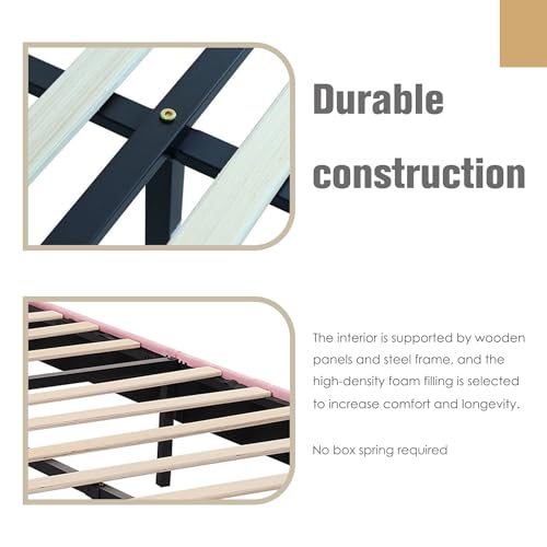 Image of AGARTT Upholstered Platform Bed Frame Twin Size, Pink Velvet