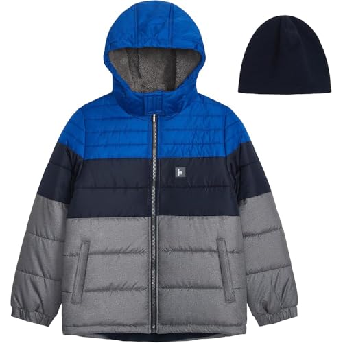 LONDON FOG Boys' Little Active Puffer Jacket Winter Coat, Blue Steel, 4