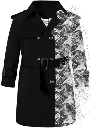 Image of Betusline Boys Waterproof Trench Coat Double Breasted Classic Belted Outwear Jacket Dress Coats