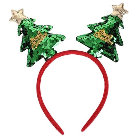 HOXIEYA Christmas Headbands Green Glitter Christmas Tree Hairband Cute Xmas Holiday Head Hat Toppers Headband for Christmas Party Costume Headwear Hair Accessories 1pcs Cover