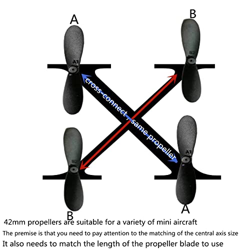 skrnrhrery mini Propeller, Suitable for Small and Medium UAV quadcopters Nylon Propeller Center Shaft has 0.8 and 1.0mm, Blade Length is 46/42/37mm AB Positive and Negative Propeller (42 mmaxis0.8mm)