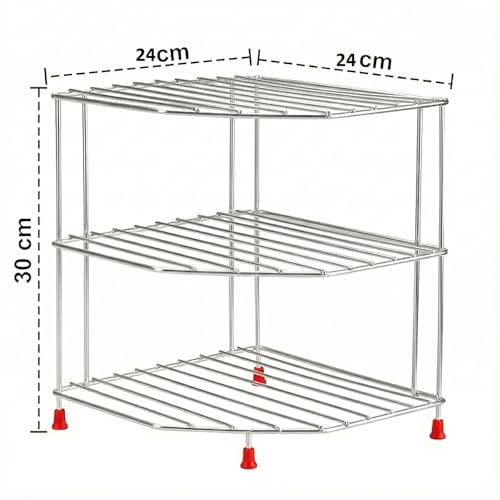 Image of Homify 3-Tier Stainless Steel Kitchen Organizer Rack Corner Shelf Rack For Kitchen Storage | Plate & Bowl Holder | Kitchen Steel Rack Stand For Sink, Slab, And Cabinet