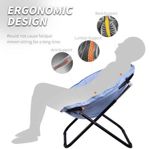 GREZJXC Saucer Chair for Adults,Kids, Round Chair Folding Chiar for Bedroom, Dorm & Gaming, Foldable Comfy Accent Seat for Small Spaces, Thick Padded Black Meatal Frame (Navy Blue)