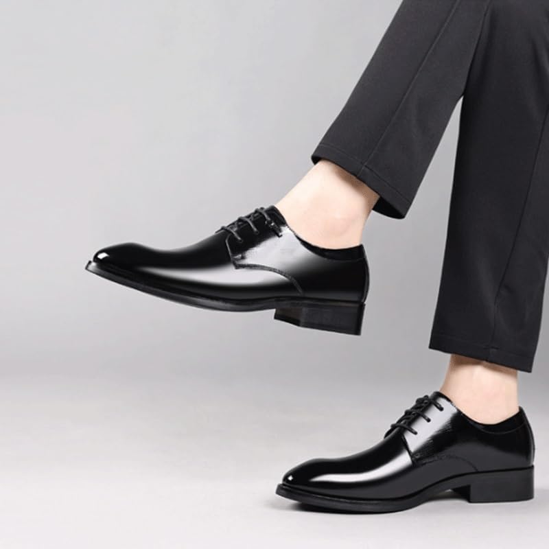 Men's Business Casual Leather Shoes British Pointed Toe Comfortable Lace-up Men Oxfords Dress Shoes Non Slip Lightweight Walking Shoes