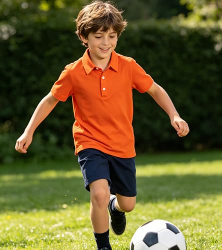 uideazone Boys Golf Shirt Neon Orange Polo Shirt Performance Collared Tops Summer School Uniforms Size 13-14 — view 2