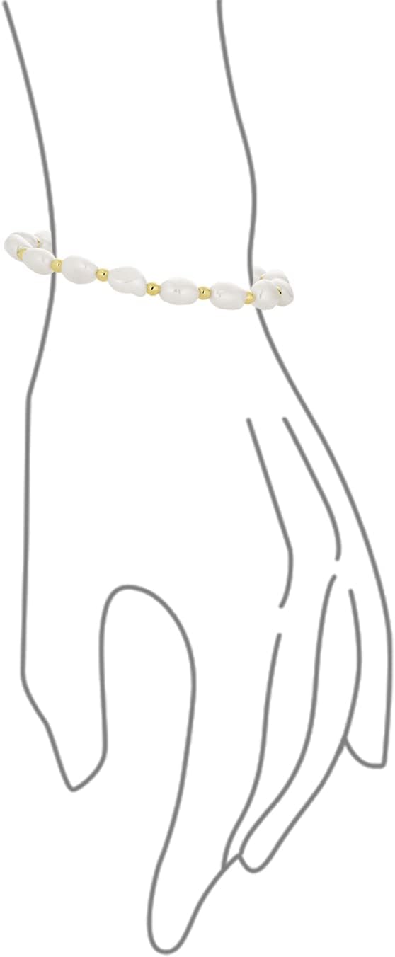 Bling Jewelry Bridal White Freshwater Cultured Baroque Pearl Hand Strand Bracelet Gold Plated Spacers for Small Wrist 6.5 Inch Adjustable