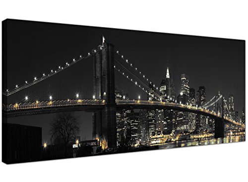 Wallfillers - Lienzo decorativo panorámico para oficina, diseño del puente Brooklyn de Nueva York por la noche