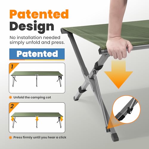 Image of Join Nature Oversized Camping Cot Foldable for Adults, Supports 450 lbs | Easy-to-Assemble Sleeping Cot with Storage Bag, Fits Up to 6.9 ft, Portable for Outdoor Camping, 82 inch L x 32 inch W, Green