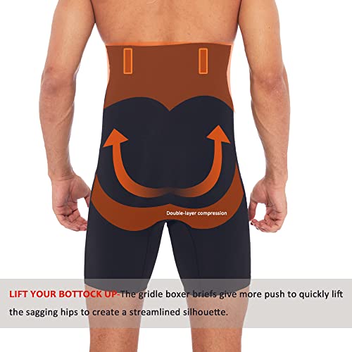 Topeller Men Tummy Control Shorts High Waist Slimming Compression Underwear Body Shaper Belly Girdle Boxer Briefs Black #TOP4