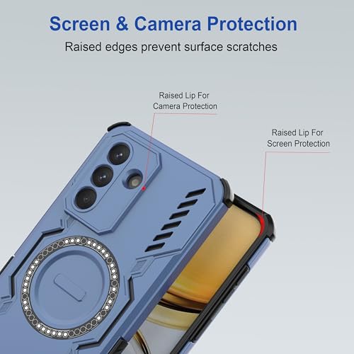 Image of amazon basics Back Case Cover for Samsung Galaxy A57 5G | Magnetic Case with Built-in Metal Ring | Supports MagSafe Charger, Wallet & Car Mount | Shockproof Hybrid PC + TPU | Blue
