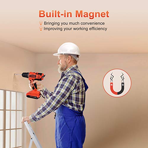 20V MAX Cordless Drill Driver, JUEMEL 100Pcs Accessories Electric Power Drill Set, 2-Speed with Variable Speed Trigger, 3/8'' Keyless Chuck, 18+1 Clutch and 2Ah Lithium-Ion Battery
