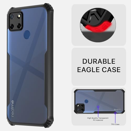 Image of Outlouders Back Cover for Realme C25 / C25s / C12 / Narzo 30A / Narzo 20 | Ultra Hybrid Transparent | Full Camera Protection | Raised Edge | Crystal Clear Bumper Case(Black)