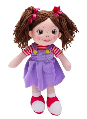 Toyland® 45cm Plush Ragdoll in Purple Pinafore Dress - Kids Soft Toy Dolls - Age 18m +